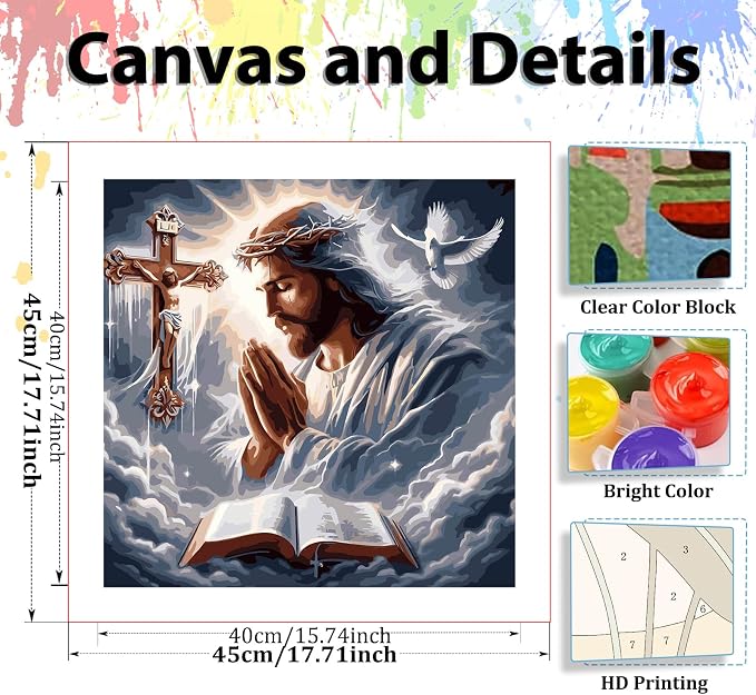 Jesus Paint by Numbers Kit for Adults, Paint by Number for Adults 16x16 in | Paint by Numbers Kit for Adults, Acrylic Painting by Numbers, DIY Arts and Crafts for Gifts or Home Decor