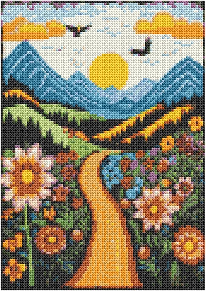 DOTSOPS Landscape Diamond Art Painting Kits Round Full Drill 11.8 x 15.7 in | DIY Paint by Diamonds for Adults,Beginner Craft Home Wall Decoration Gift
