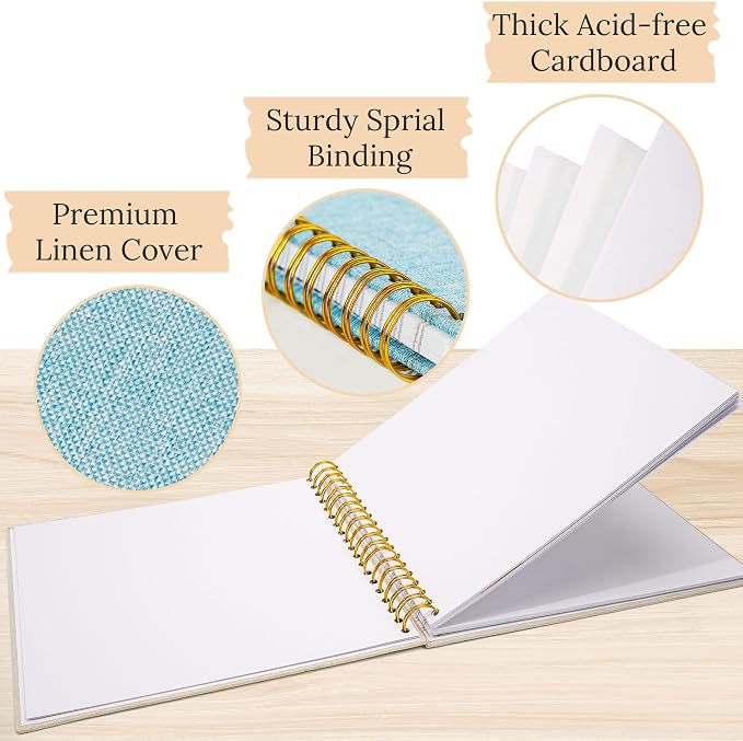 10"x10" Scrapbook Photo Album Linen Cover 20 Sheets 40 Pages White Paper | Blue Hardcover Kraft White Pages Memory Book, for Travel Wedding Guest Book Christmas Baby Shower Fits 4x6 & Instant Photos