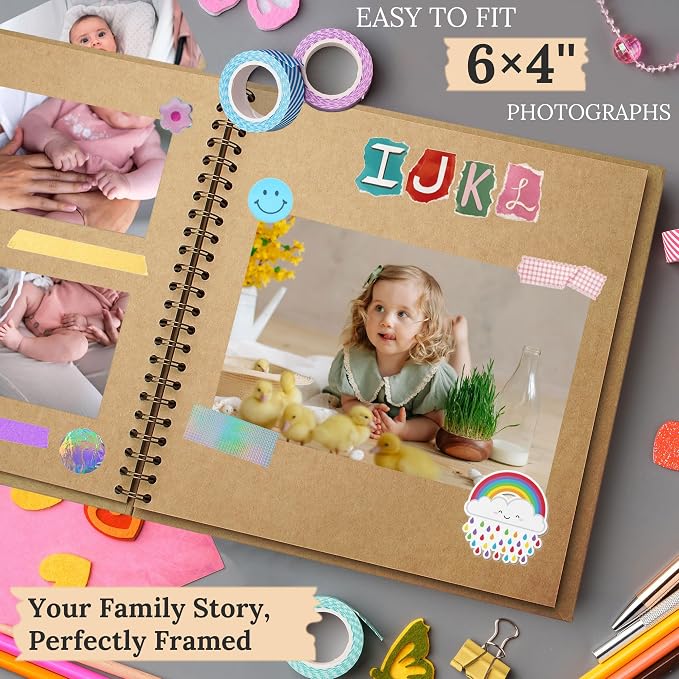 Scrapbook Photo Album 8"x8" 20 Sheets 40 Pages Hardcover Kraft Paper Khaki