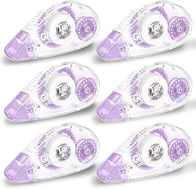 Gecork Double Sided Glue Tape Roller 156 ft Total, 6-Pack, Light Purple | 0.3 in x 26 ft Quick-Dry Tape Runner, Strong Adhesive & Lasting Bond, For Scrapbooks, Journals, Office, School Arts & Crafts