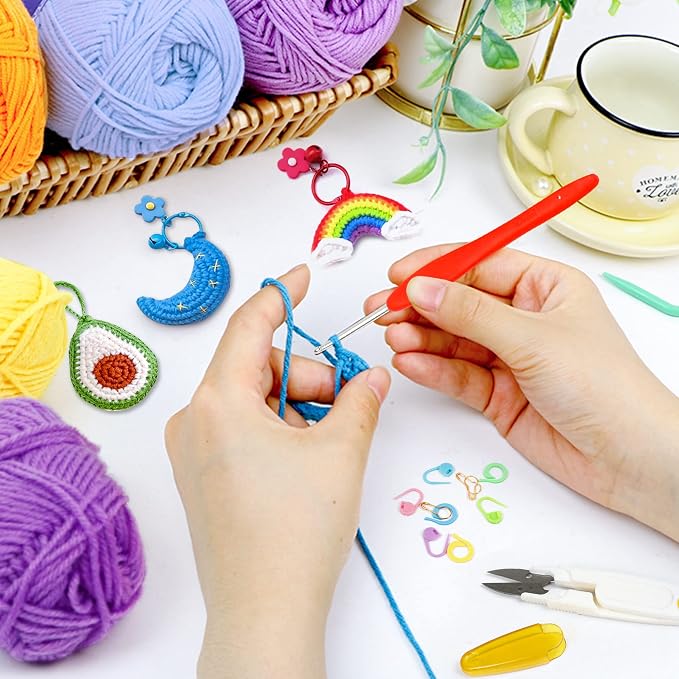 INSCRAFT Crochet Yarn Kit for Beginners Adults, Includes 1650 Yards 30 Colors Acrylic Skeins, User Manual, Hooks, Wine Bag etc, Make Amigurumi & Projects, Starter Set Professionals