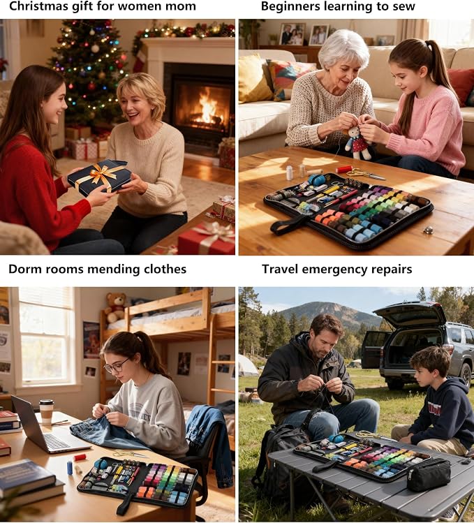 Cebelo Large Sewing Kit for Adults: 2-Year Supply for Home Mending (Black) | 232 Pcs Complete Sewing Supplies for Hand Mending Clothes Emergency Repair for Home RV Travel Dorm DIY - Beginner Friendly