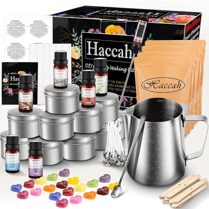Haccah Complete Candle Making Kit,Candle Making Supplies,DIY Arts and Crafts Kits for Adults,Beginners,Including Wax, Wicks, 6 Kinds of Scents,Dyes,Melting Pot,Candle tins