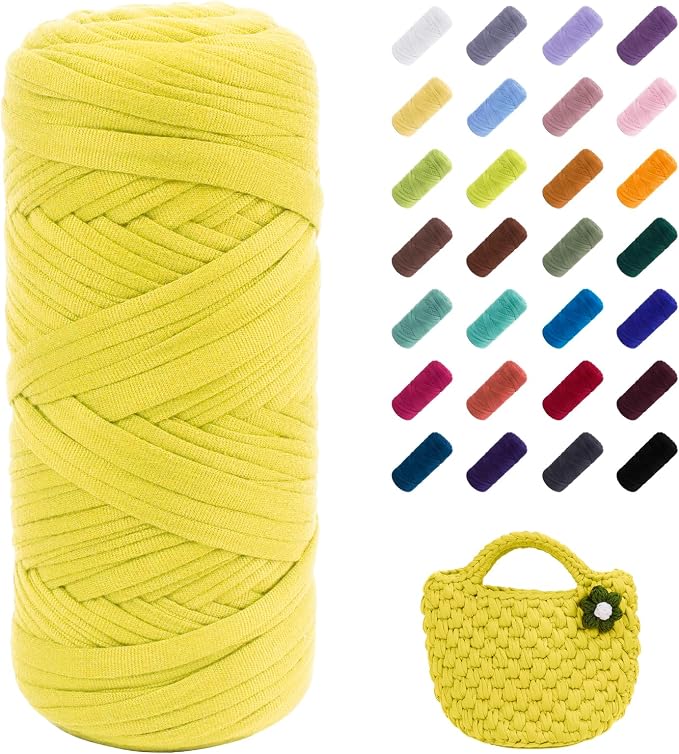 JeogYong T-Shirt Yarn, 200g/196ft Elastic Fabric Cloth Knitting T Shirt Yarn, Fluorescent Yellow Thick Crochet Fabric Ribbon for Crocheting Bags/Baskets/Rugs, Home Decor, DIY Crafts