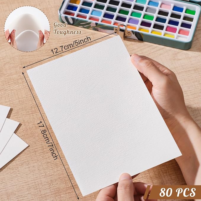 80 Sheets Watercolor Paper Bulk, 5 x 7 in, 110 Lb/230 GSM, Cold Press