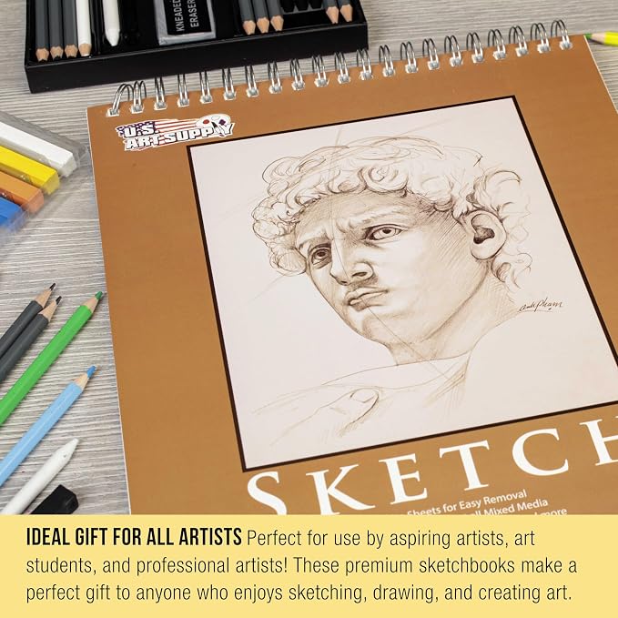 U.S. Art Supply 9"x12" Top Spiral Bound Sketch Book, 100 Sheets Each 2-Pack | 60lb (100gsm), Acid-Free, Artist Sketchbook, Drawing for Adults & Students