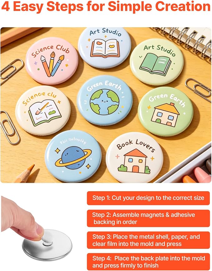 VEVOR Button Maker Supplies 50 Sets 2.25 in / 58 mm Refrigerator Magnets, Bottle Openers, and Keychains Button Parts with Backs, Shells, Clear Mylar Films, and Blank Circle Papers, for Home DIY