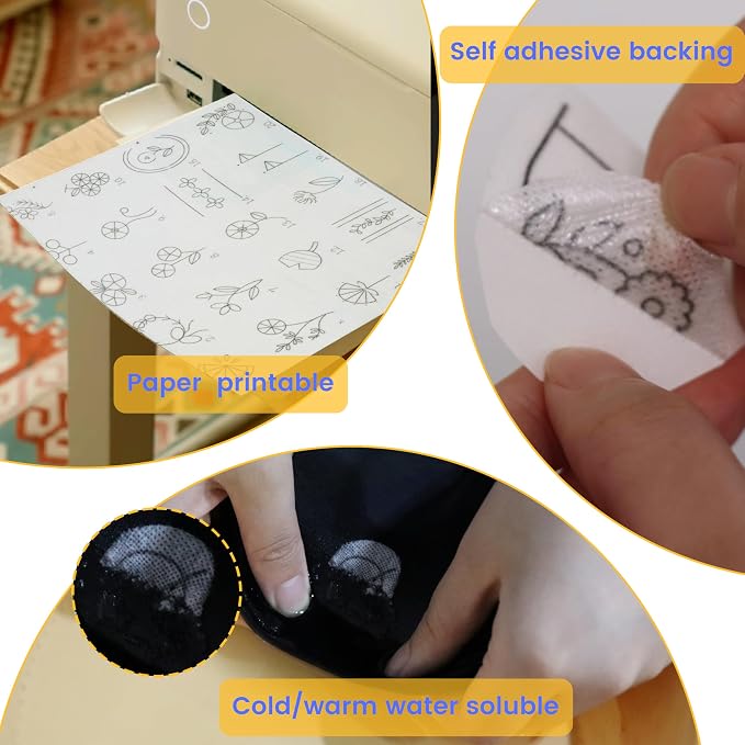New brothread 24PCS 8.5"x11" Sticky Water Soluble Embroidery Stabilizer | Printable Paper Stabilizer, Medium Weight, Allowed for Print or Draw Patterns, Best for Hand & Machine Embroidery