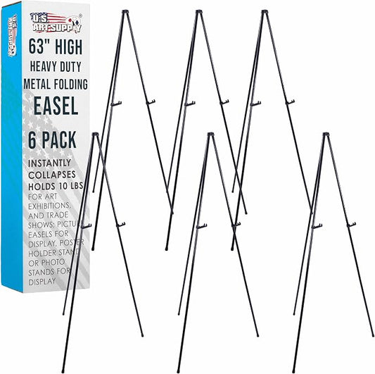 U.S. Art Supply 63" High Heavy Duty Metal Folding Display Easel, 6-Pack