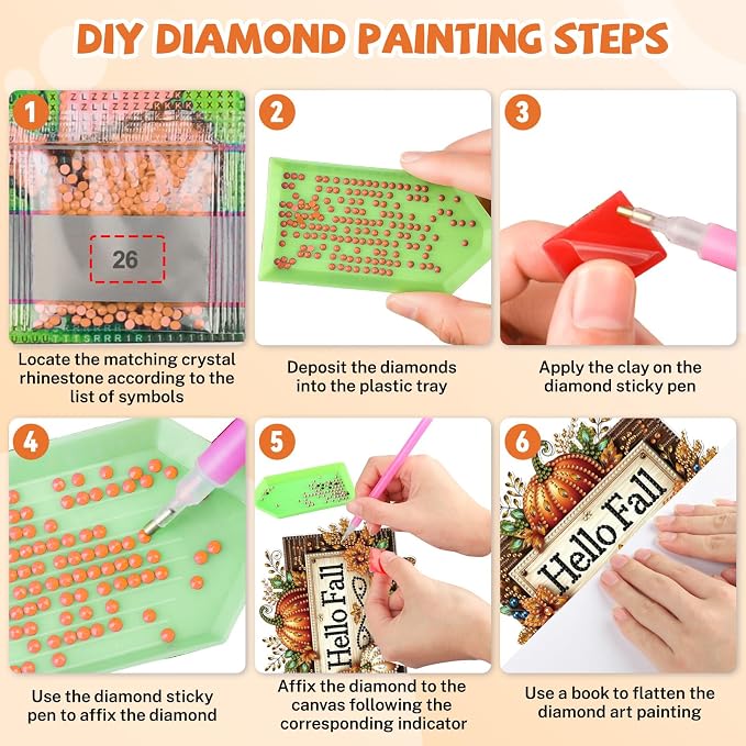 Bowetile Hello Fall Wreath Diamond Art Hanging Kits for Adults, Thanksgiving Diamond Art Suncatchers Autumn, 5D Halloween Diamond Painting Pendant Window Ornament Gifts for Home Door Decor