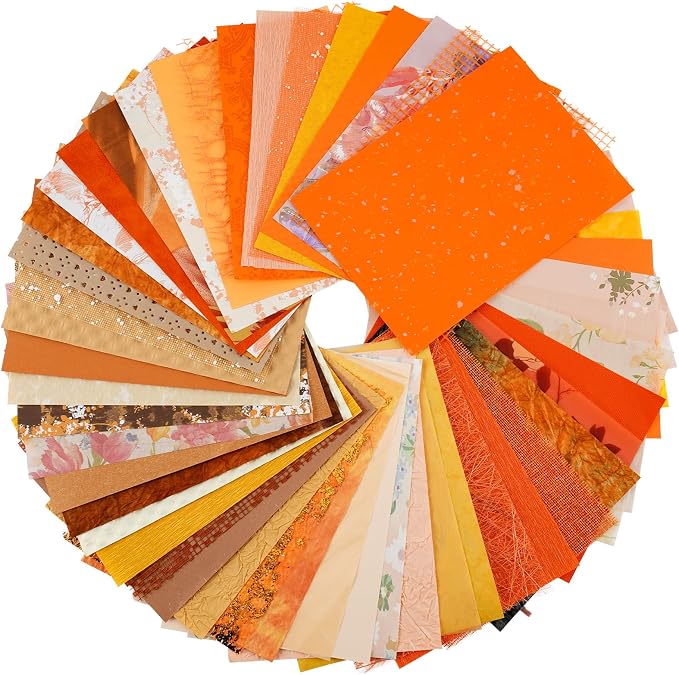 50 Sheets Orange Scrapbook Paper Textured Mesh Fabric Assorted