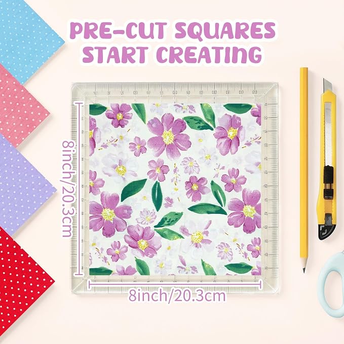 Aubliss 50pcs 100% Cotton Fabric Bundle 8" x 8" PreCut Fat Squares Sheets