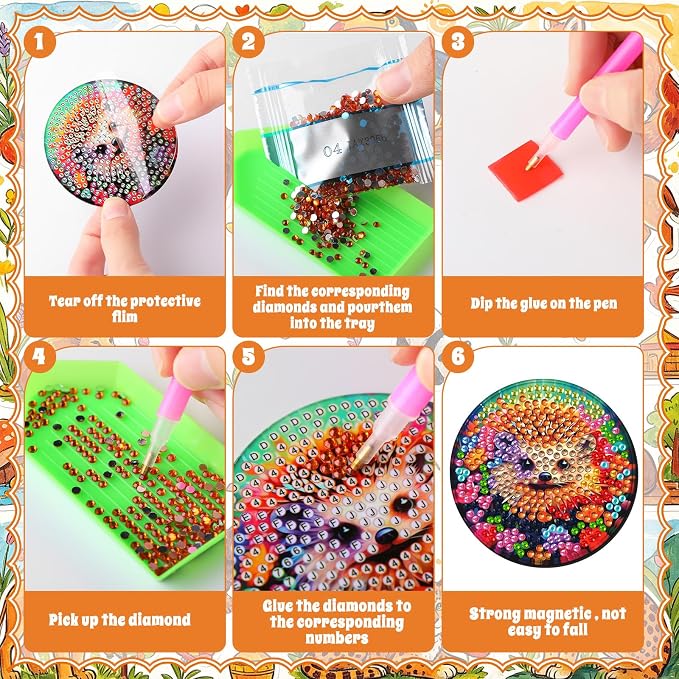 Zonon 12 Pcs Diamond Painting Magnets Kits, Psychedelic Animal Fridge | Boho Floral Animal Art Stickers, Easy DIY Magnetic Decor for Adults, Refrigerator Decorations, Colorful Home Designs