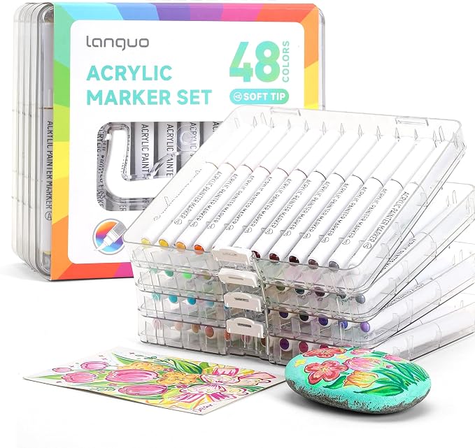 languo 48 Colors Acrylic Paint Markers, Brush Tip, Direct Liquid Ink