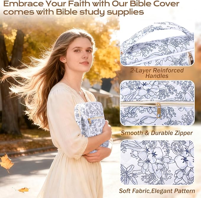 XKDOUS Bible Cover Case for Women Bible Bag Journaling Kit w/Study Supplies