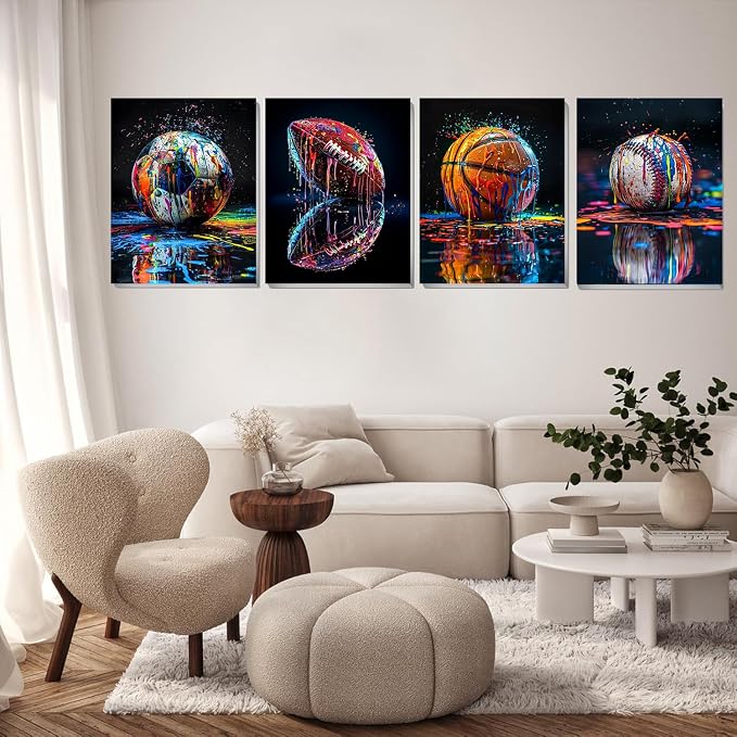 4 Pack Paint by Numbers Kit for Adults Beginner,Ball Sports 12x16 In | Paint by Number for Beginner,Adult Paint by Number,HD Color Canvas,DIY Tool Kits,Stress Relief Craft,Great Gift,without Frame