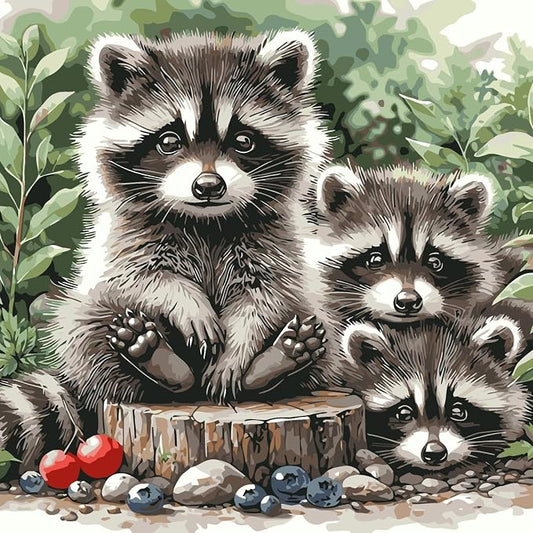 BYGFHLYW Animals Paint by Numbers Kit for Adults Beginners 16x16Inch | Raccoon Family Easy Adult Paint by Number Kits On Canvas, DIY Acrylic Oil Painting Kits for Home Wall Decor