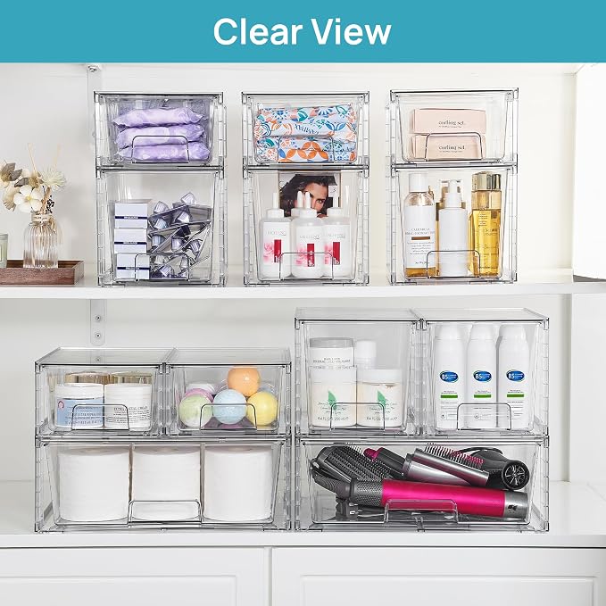 Vtopmart Clear Stackable Storage Drawers, 7 Pack Multi Size Set