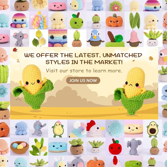 Crochetta Crochet Kit for Beginners - Crochet Starter Kit with Step-by-Step Video Tutorials, Learn to Crochet Kits for Adults, DIY Knitting Supplies, 2 Pcs Corn(40%+ Yarn)