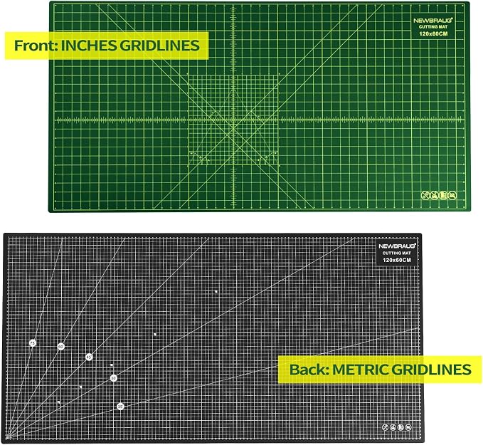 NEWBRAUG 23'' × 47'' Large Self Healing Cutting Double Sided 5-Ply Mat, Big Cutting Board for Rotary Cutting, Quilting, Sewing, Craft, Fabric & Scrapbooking(Green/Black)