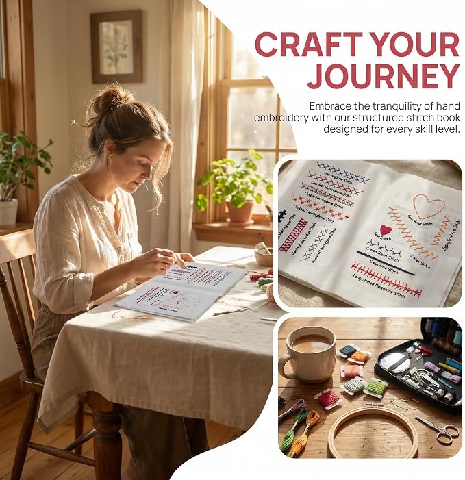 FingTip Embroidery Kit for Beginners, Embroidery Stitch Book for Adults Kids, DIY Stitch Gifts (106 Different Patterns)