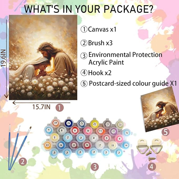 Jesus Hugging Woman Paint by Numbers Kit for Adults Beginner 16x20 inch | Christian Adult Paint by Number Kits on Canvas, DIY Acrylic Oil Painting by Numbers for Gift Home Wall Decor (Without Frame)