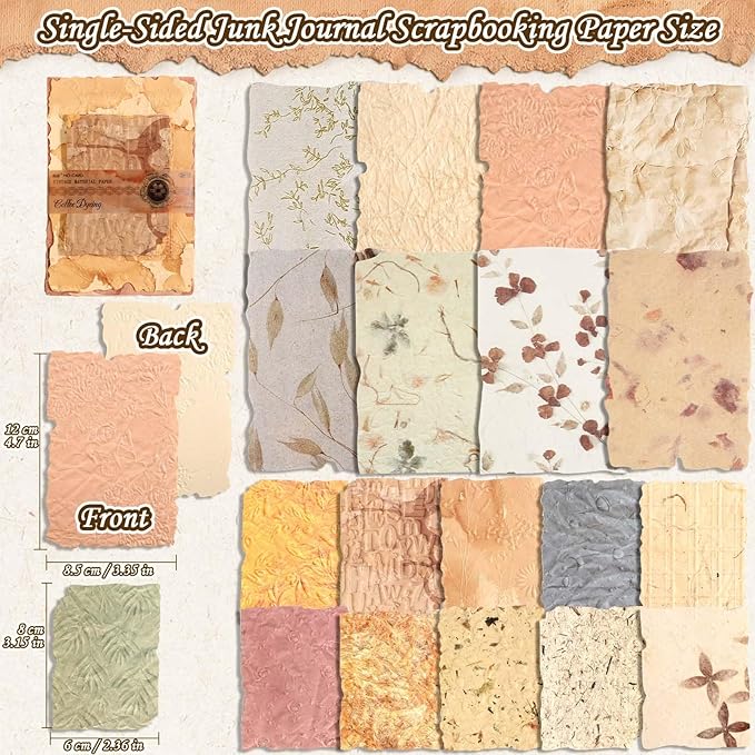 226 Sheets Vintage Scrapbook Paper Kit with Photo Tapes, Textured Scrapbooking Supplies Craft Paper for Junk Journal Supplies Planner Mixed Collage Materials Embellishments
