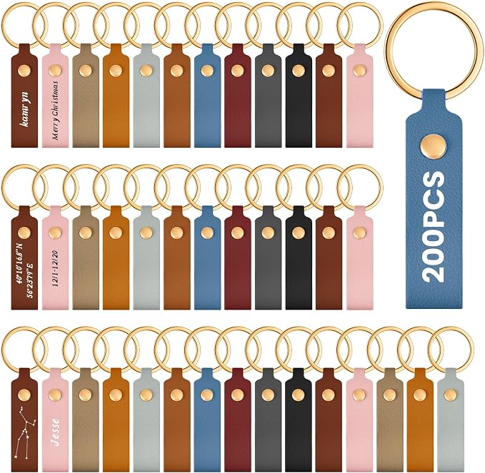 Wavyknot 200 Pcs Leather Keychain Blanks, 3.7 x 0.7 Inches, Classic Colors