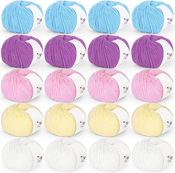 Katech 20 Skeins Cotton Yarn for Crocheting-Crochet Yarn Set-(Color B) | 55% Cotton 45% Acrylic#3 DK (Light)-Super Soft Milk Cotton Yarn-Great Crochet and Knitting Starter Kit for Colorful Craft