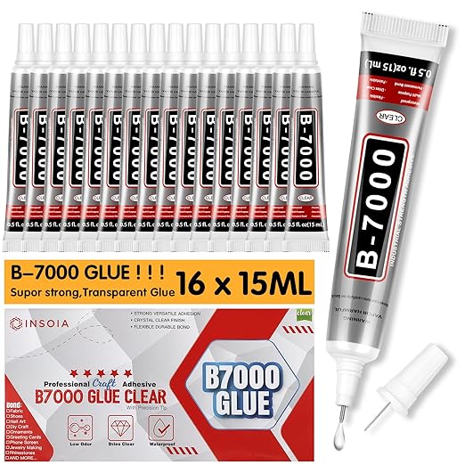 INSOIA Bedazzling Glue B7000 Clear, 16 x 15ml Precision Tip
