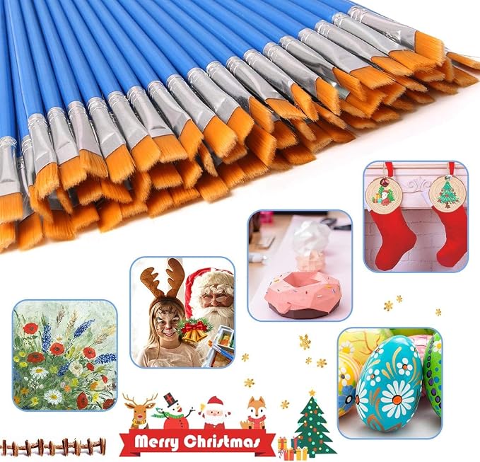 UPINS 30 Pcs Flat Paint Brushes, Small Brush Bulk for Detail Painting | Nylon Bristles Plastic Short Handle, Art Crafts School Projects, Flat Detail Painting, Crafts Face Painting