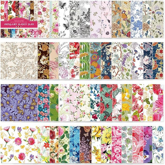 Origami Paper 50 Sheets, 6-Inch Square Double Sided Colored Craft Paper | 70GSM colorful paper,50 Vivid Pattern Origami Kit,DIY Hand Crafts,Arts Creativity,Easy to Fold,No-Fading.Rose