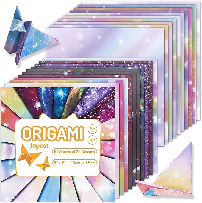JoyCat Dreamy Fantasy Patterned Origami Paper, 50 Sheets, 6x6 Inch | Double-sided celestial, magical and mythical patterns create dreamy origami, scrapbook pages, cards and fantasy crafts.