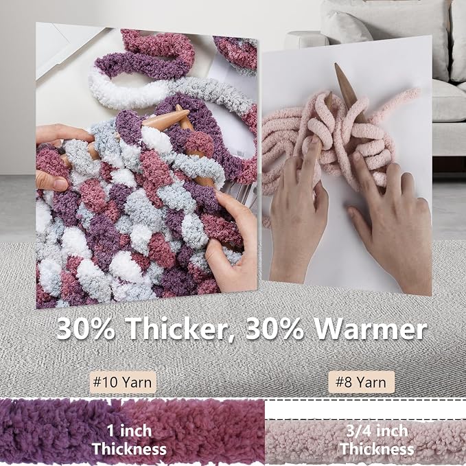 Cozyful Chunky Yarn for Hand Knitting - #10 Chunky Chenille Blanket Yarn, Jumbo Big Thick Chunky Yarns for Crocheting, Tie Dye Bulky Knit Yarns, 8 Skein (20 yds 8 oz Each Skein), Purple&Mauve&Grey