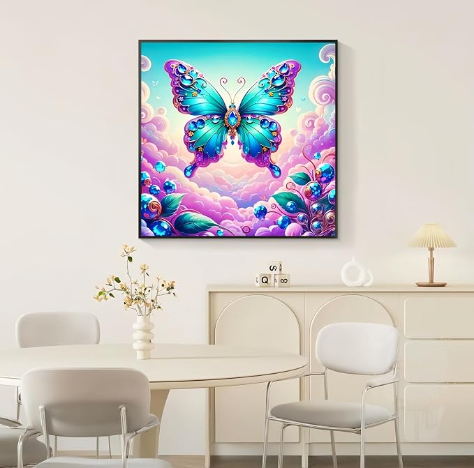 Diamond Art Kits for Adults,Butterfly Diamond Painting Kit,13.8X13.8 Inch | Full Round Drill Diamond Painting for Beginners, 5D DIY Paint by Diamond Dot Gem Art Craft,for Home Wall Decor
