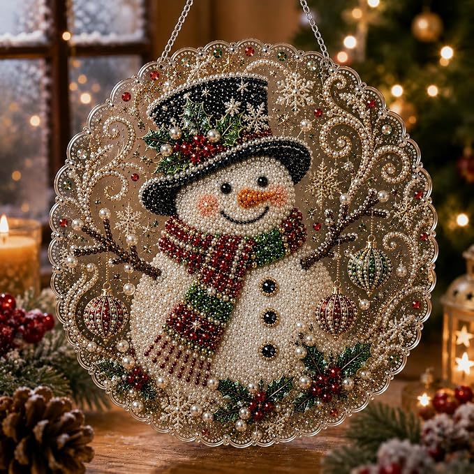 Christmas Pearl Diamond Painting Suncatcher Kit, DIY Craft (#E, 12in)