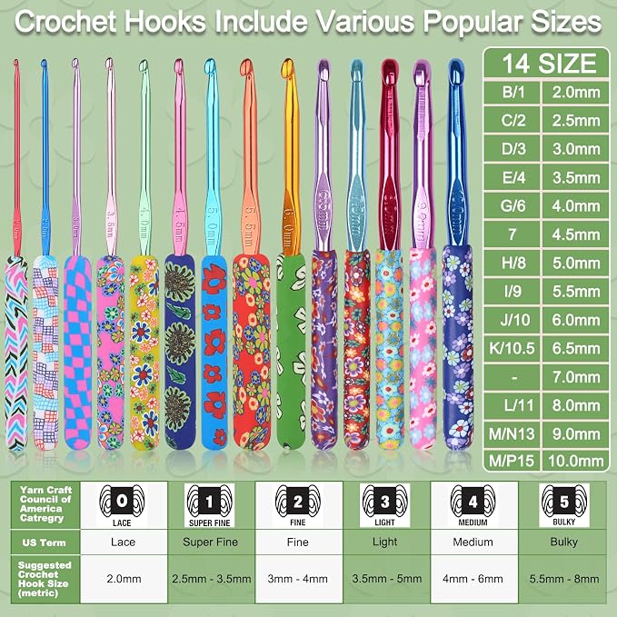 Coopay 14pcs New Warm Crochet Hooks for Beginner, Longer Crochet Hook Set