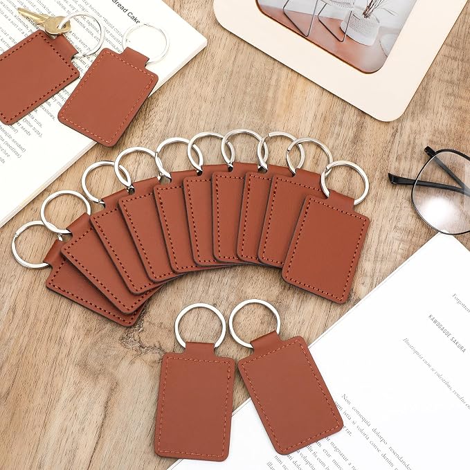 Qianyu Leather Key Fob Kit PU Blanks with Rivets Key Ring Rectangular Leather Car Keychain Laser Engraving Keychain