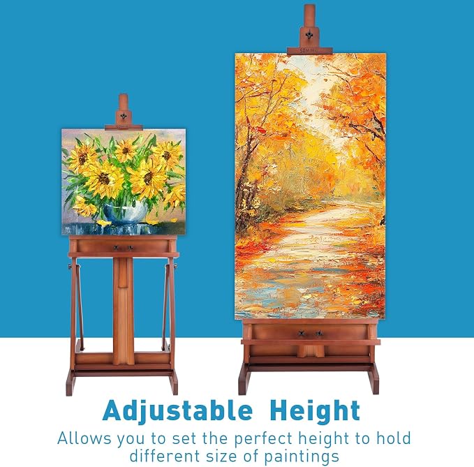 Beechwood H-Frame Artist Studio Easel with Storage Drawer, Walnut