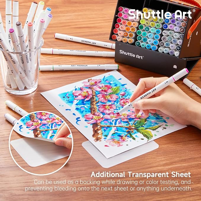 Shuttle Art 101 Colors Alcohol Markers, 100 Colors Dual Tip Art Marker Set Plus 1 Colorless Blender with Marker Case Perfect for Illustration Students Adult Coloring Sketching