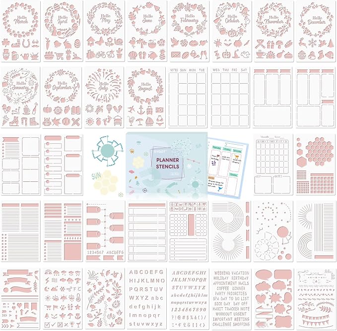 GYGOT 36 PCS Planner Stencils,Plastic Bullet Journals Stencils Supplies