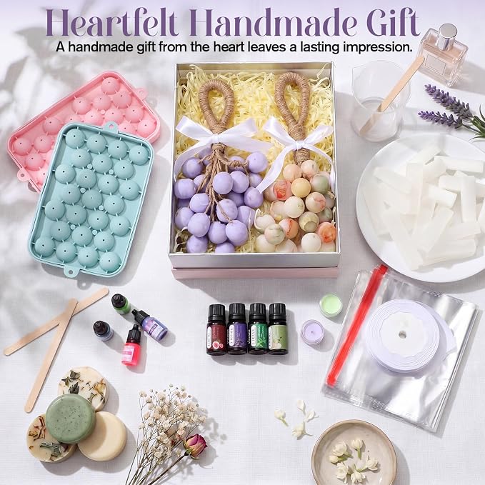 DIY Grape Soap Making Kit Complete Craft Set with with Natural Soap Base Silicone Molds Mica Powder Dried Flowers Coloring Agents and Essential Oils for Homemade Gifts Home Party Decor