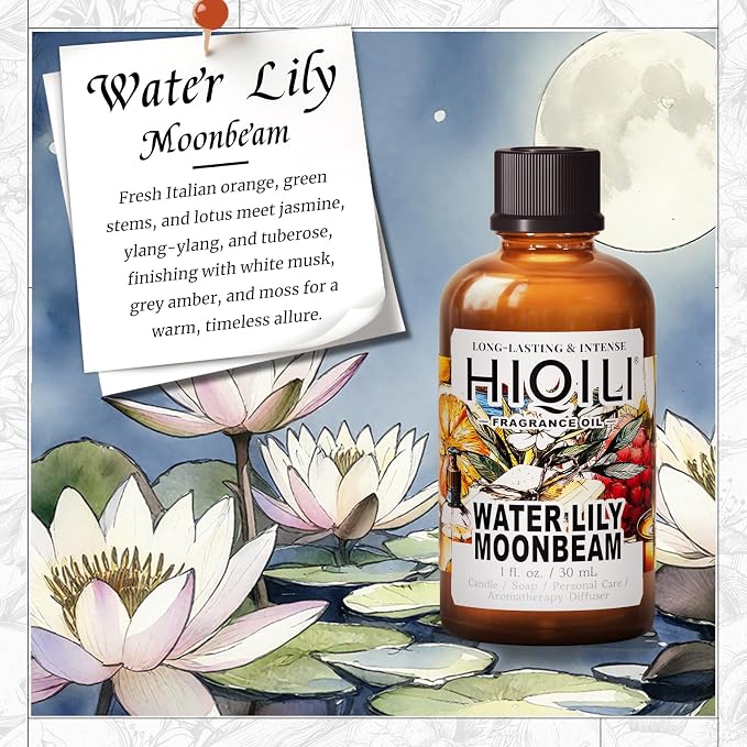 HIQILI Water Lily Moonbeam Fragrance Oil for Diffuser, Candle & Soap Making
