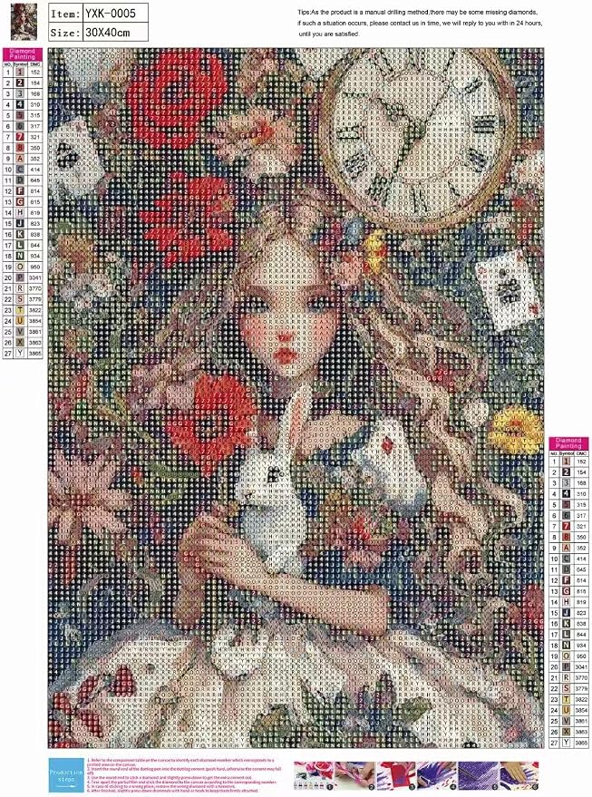 YUXUANKANG Diamond Painting Kits for Beginners，5D Diamond Art Kits for Adults, Diamond Art Club Diamond Painting Kits, Rabbit, Clock and Flowers 12X16 Inch