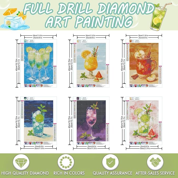 DOTSOPS 5D 6 Pcs Juice Diamond Painting Kits for Adults Diamond Art Kits | Crafts DIY Round Full Drill Painting,Gem Art for Beginner,Home Wall Decor Gift 11.8 x 15.7 Inches