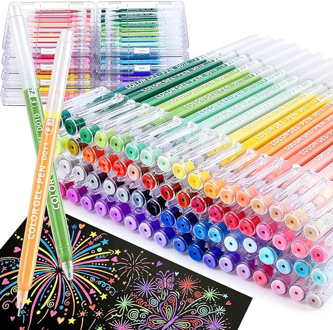 Gel Pens Set for Coloring, 72 Colors Gel Pens Markers for Adult Coloring Books, 0.6mm Fine Point Colored Pen for Painting, Doodling, Illustrations, Writing, Scrapbooking, Art DIY Crafts