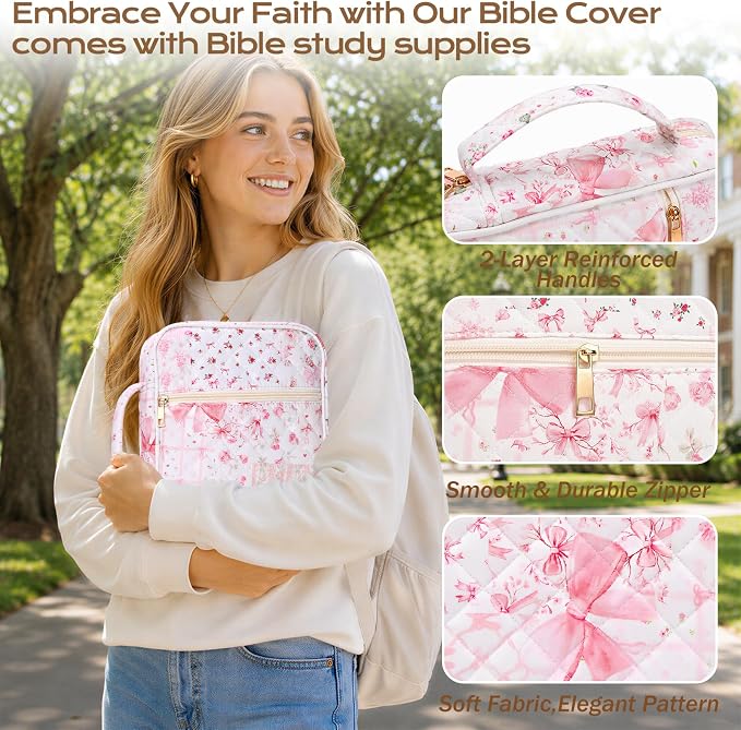 XKDOUS Bible Cover Case for Women Bible Bag Journaling Kit w/Study Supplies