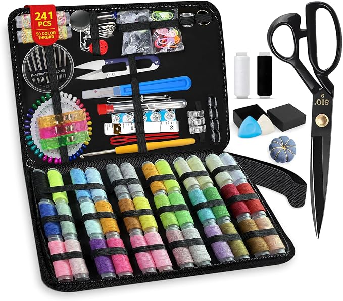 IOGOG Sewing Kit for Adults, 241 Pcs Complete Needle and Thread Kit with Heavy-Duty Fabric Scissors, 40XL Color Threads, Tailor Pens & Sewing Needles for Home Mending, Travel, Beginners