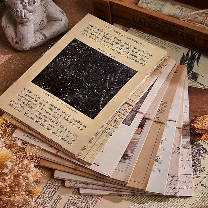 120Pcs Vintage Scrapbook Paper Kit for Junk Journal Supplies Stationery